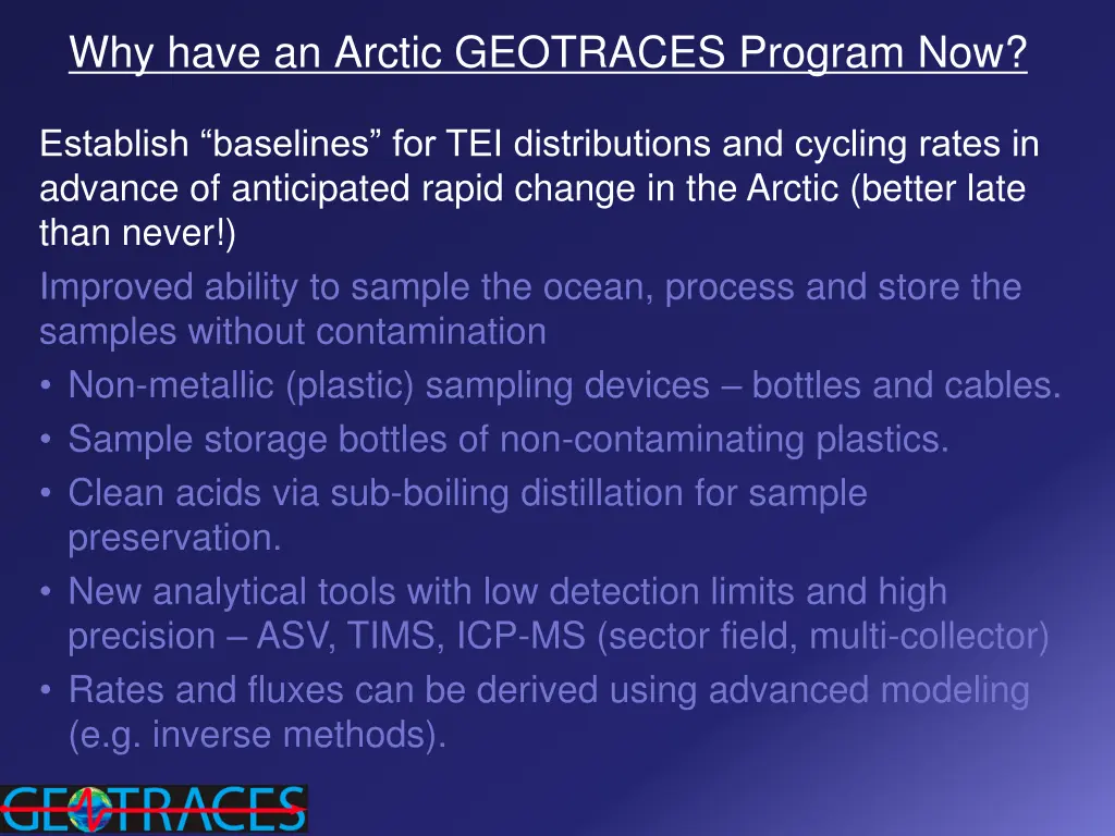 why have an arctic geotraces program now