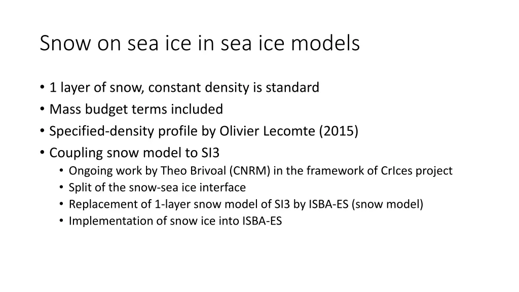 snow on sea ice in sea ice models