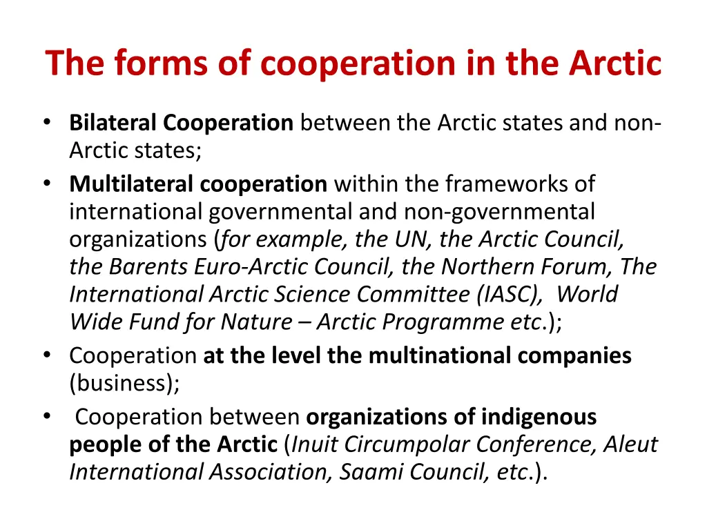 the forms of cooperation in the arctic