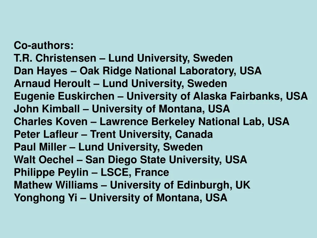 co authors t r christensen lund university sweden