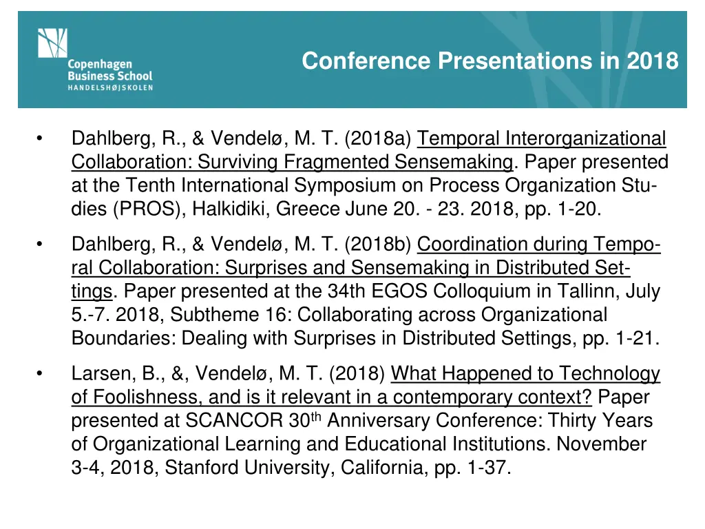 conference presentations in 2018