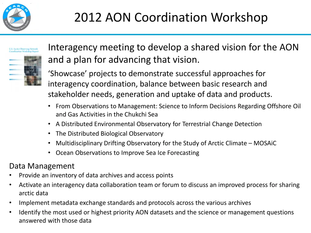 2012 aon coordination workshop