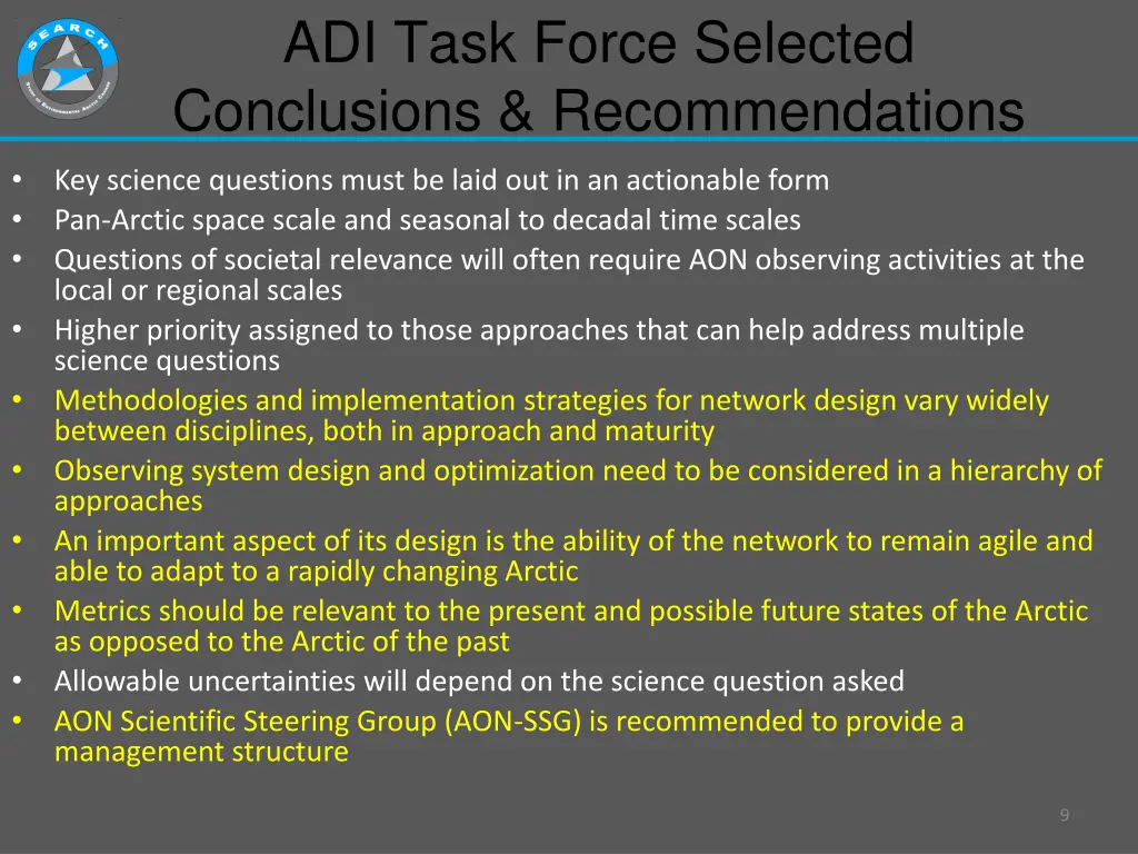 adi task force selected conclusions