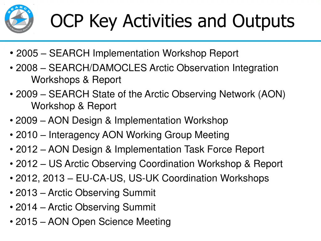 ocp key activities and outputs