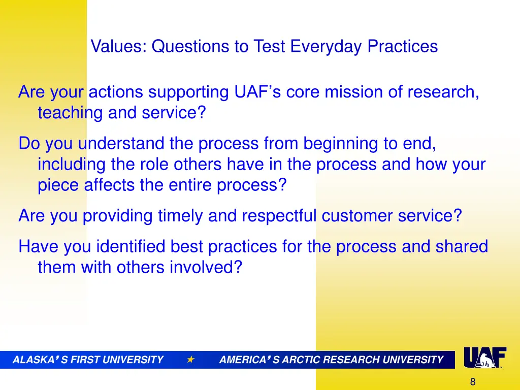 values questions to test everyday practices