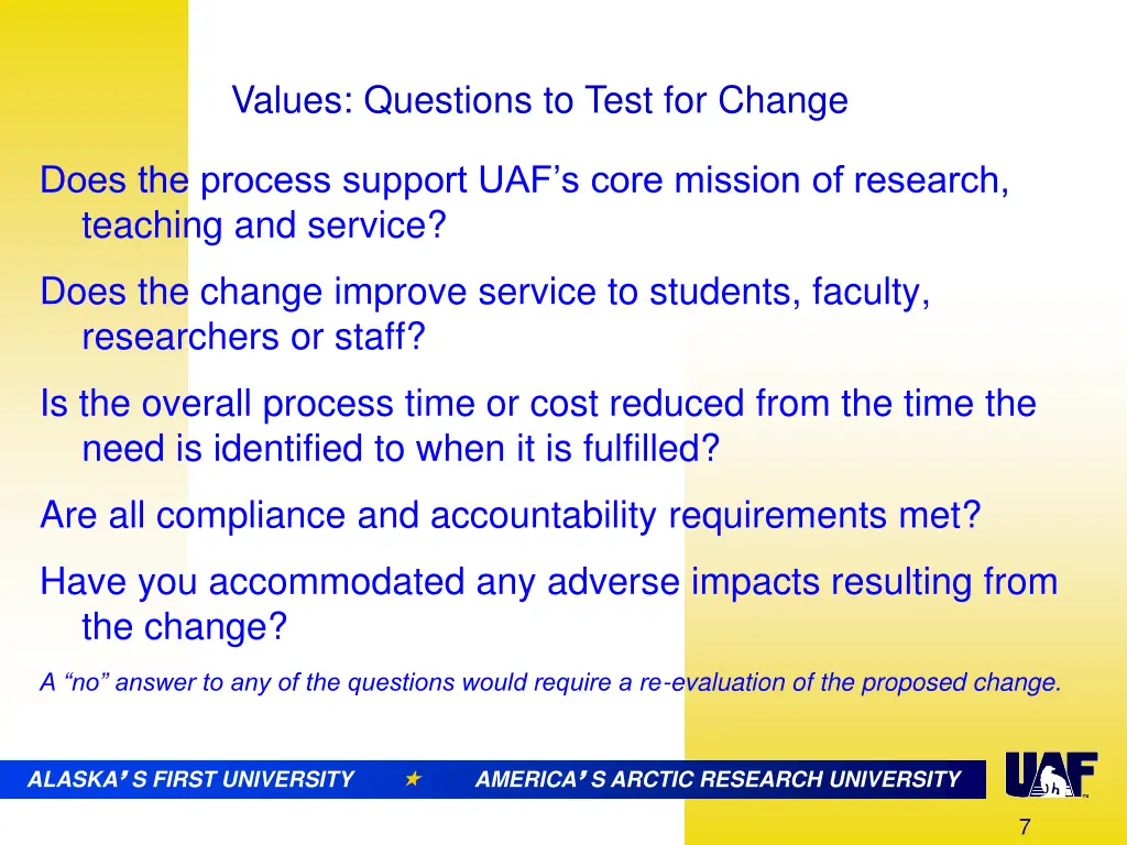 values questions to test for change