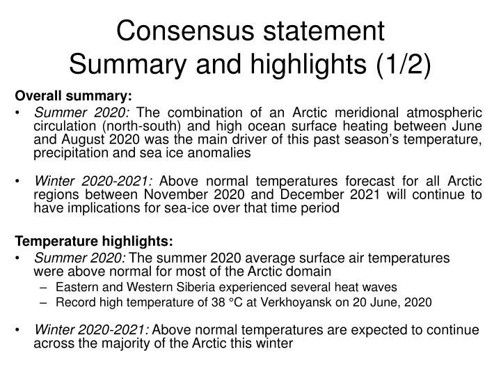 consensus statement summary and highlights 1 2