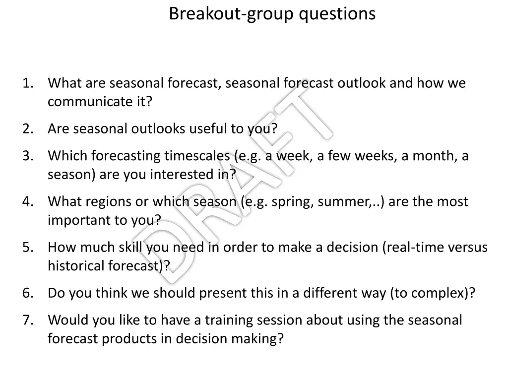 breakout group questions