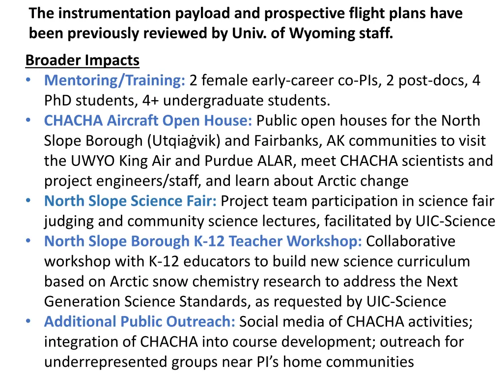 the instrumentation payload and prospective