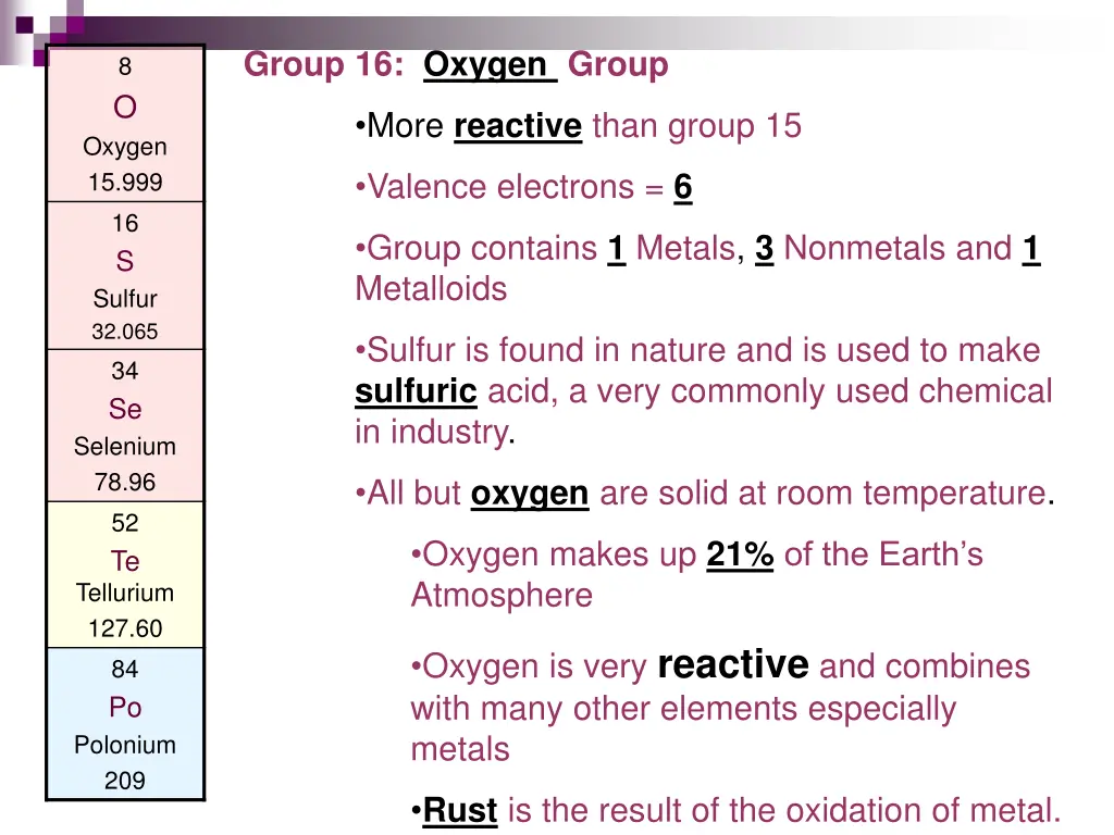 group 16 oxygen group