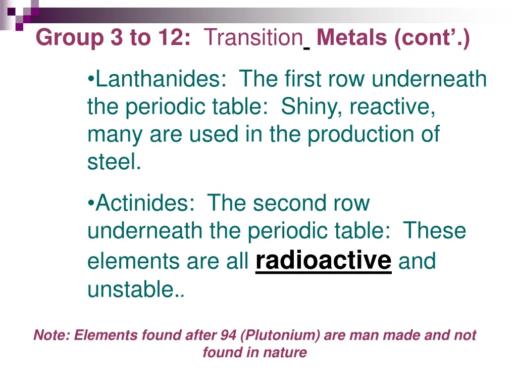 group 3 to 12 transition metals cont