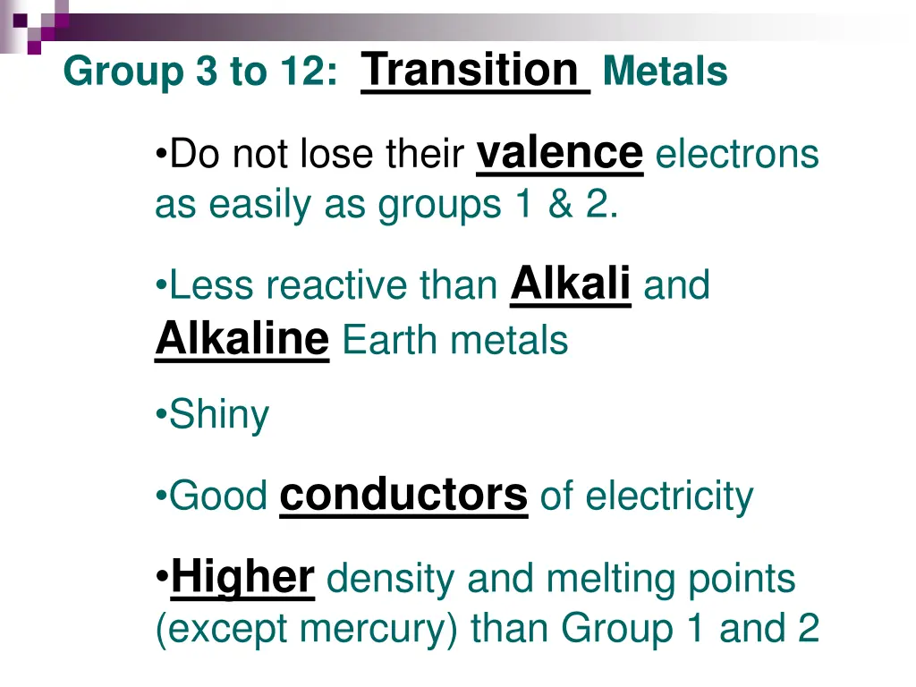 group 3 to 12 transition metals