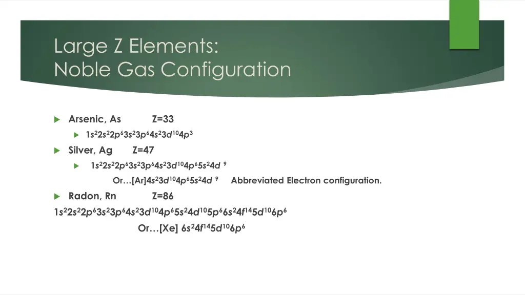 large z elements noble gas configuration