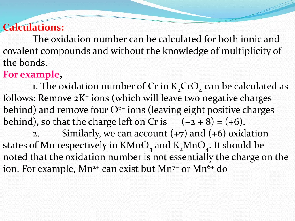 calculations the oxidation number