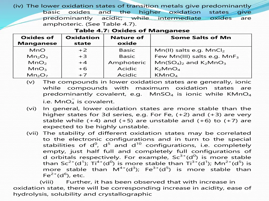 iv the lower oxidation states of transition