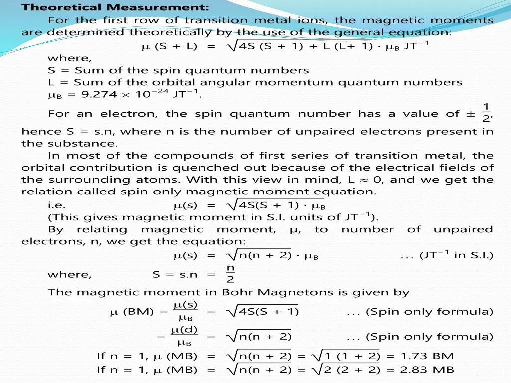 theoretical measurement for the first