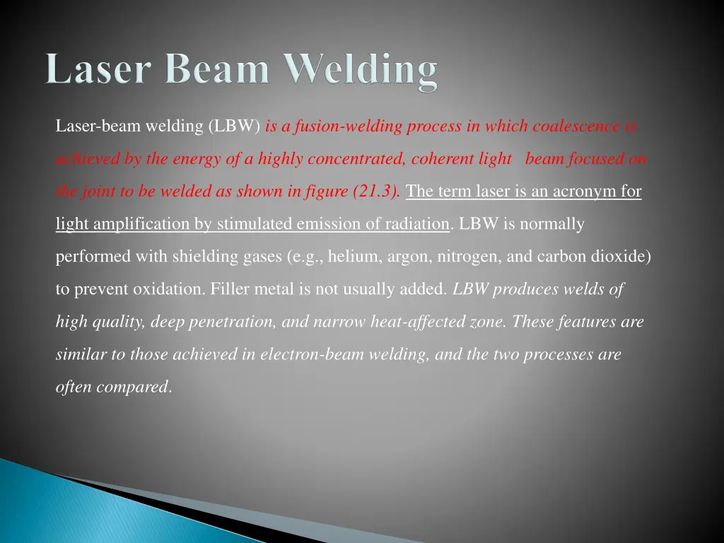 laser beam welding lbw is a fusion welding