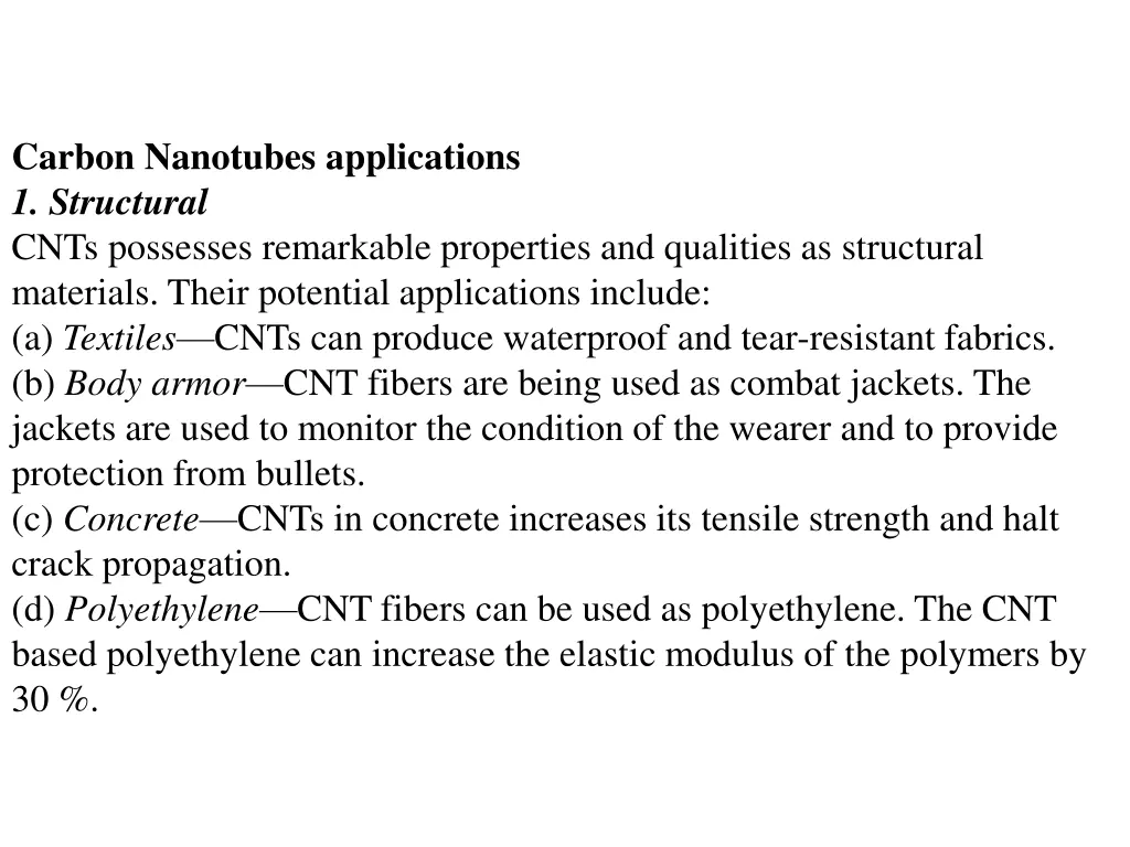 carbon nanotubes applications 1 structural cnts