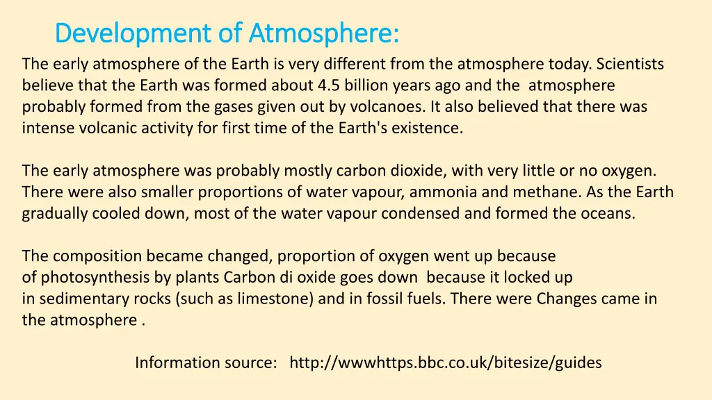 development of atmosphere development