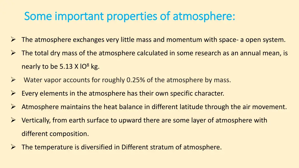 some important properties of atmosphere some