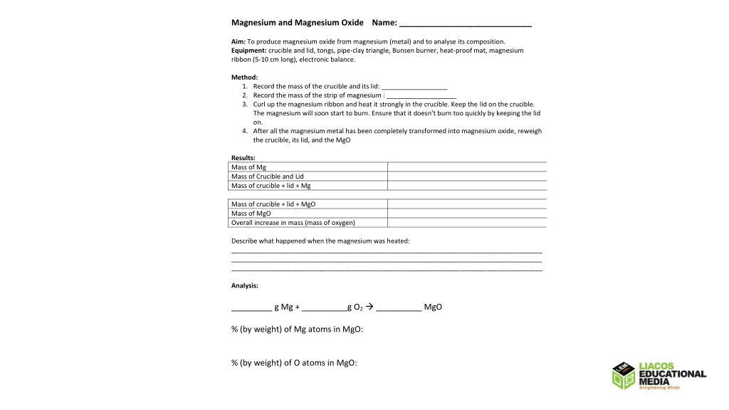 magnesium and magnesium oxide name aim to produce