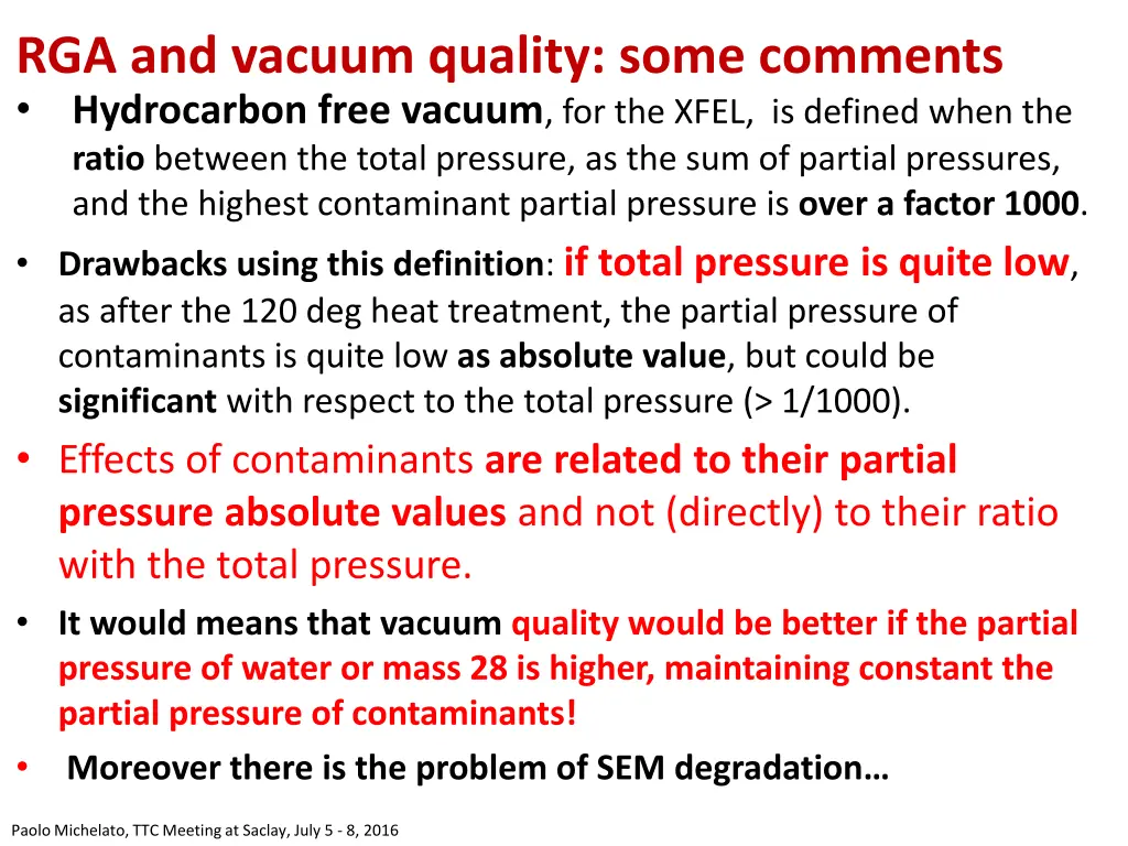 rga and vacuum quality some comments