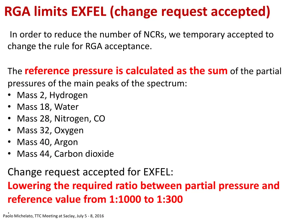 rga limits exfel change request accepted