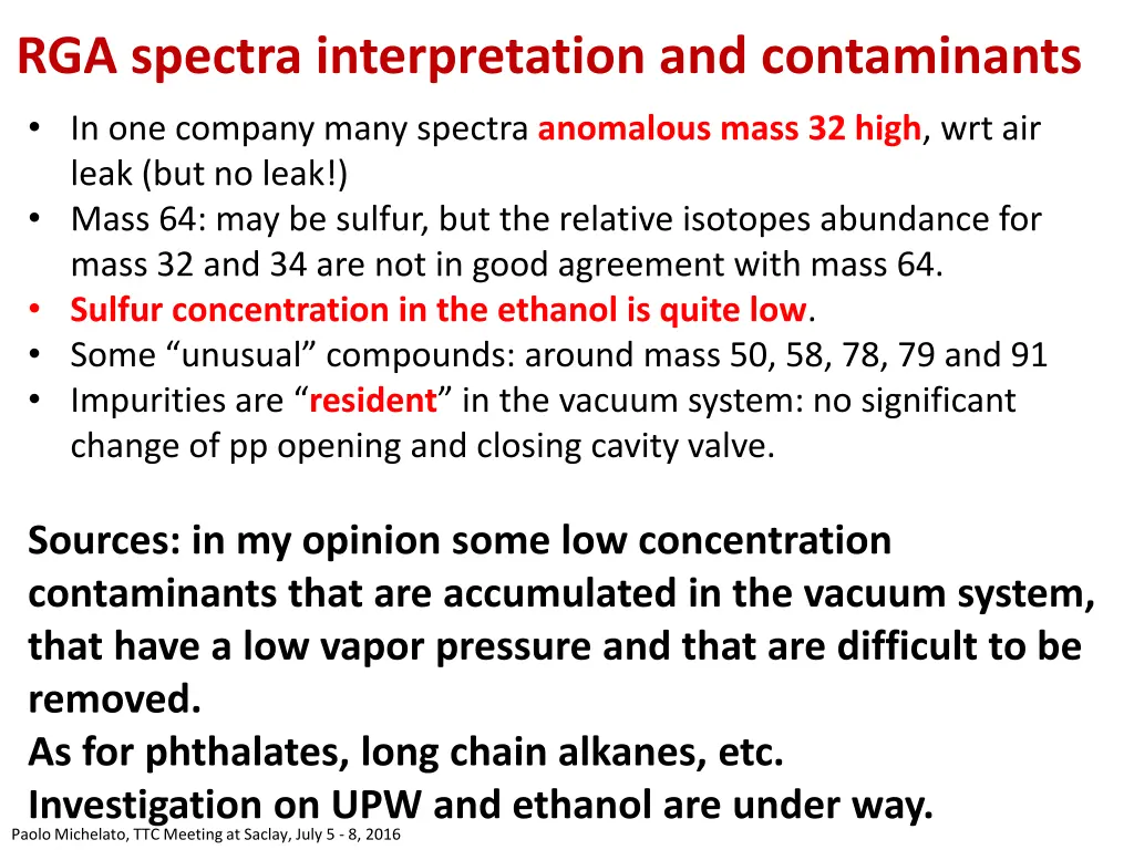 rga spectra interpretation and contaminants