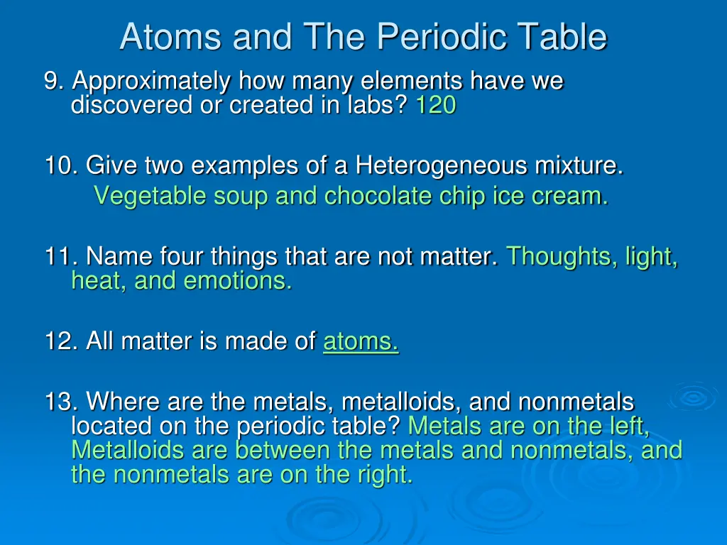 atoms and the periodic table 9 approximately