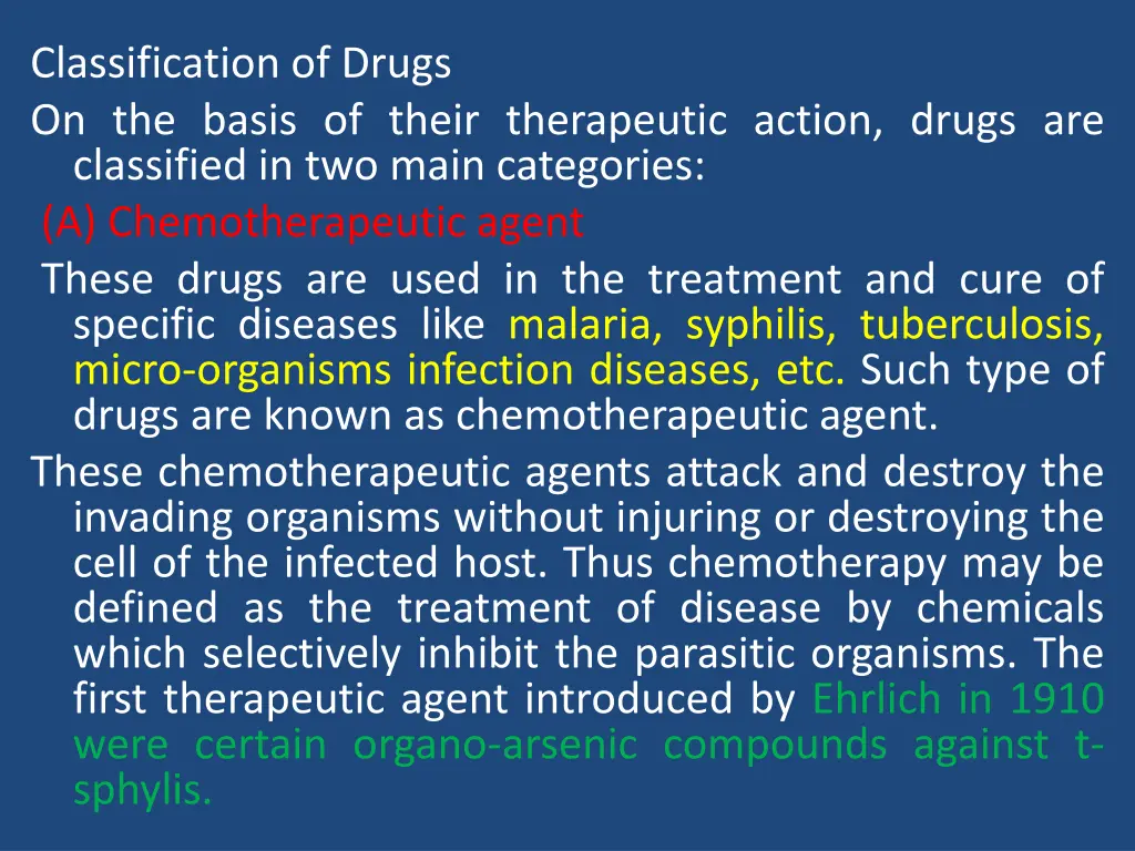 classification of drugs on the basis of their