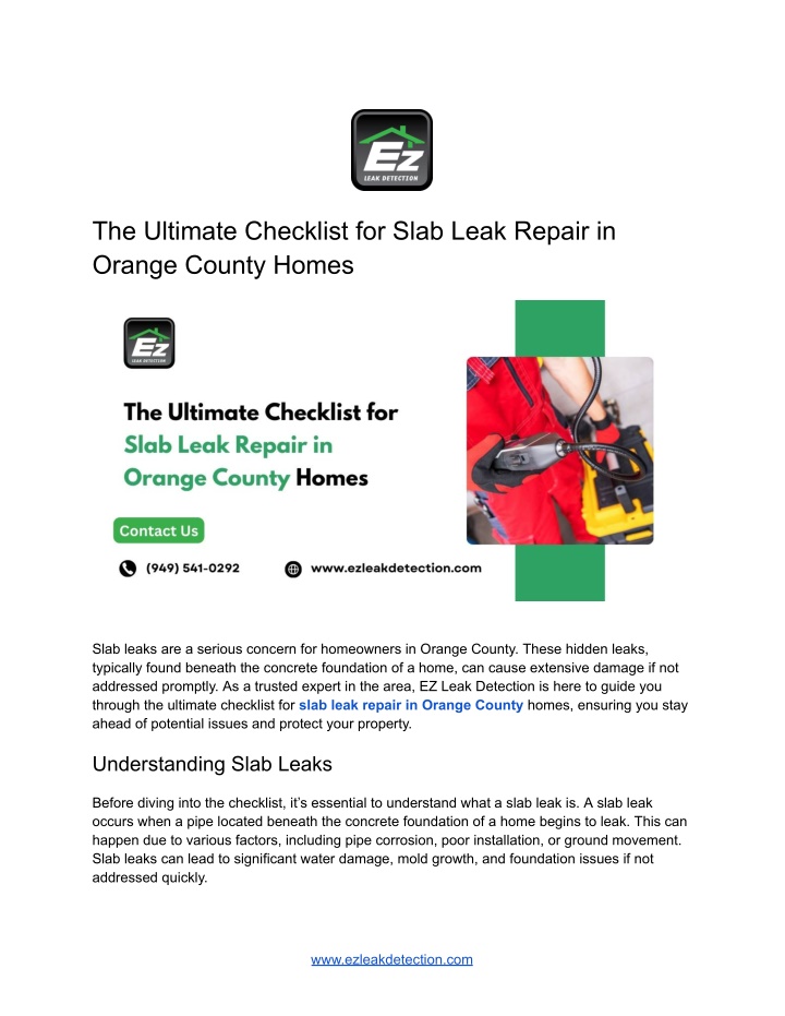 the ultimate checklist for slab leak repair