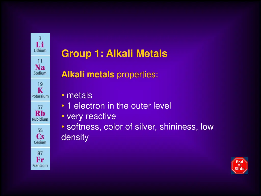 group 1 alkali metals