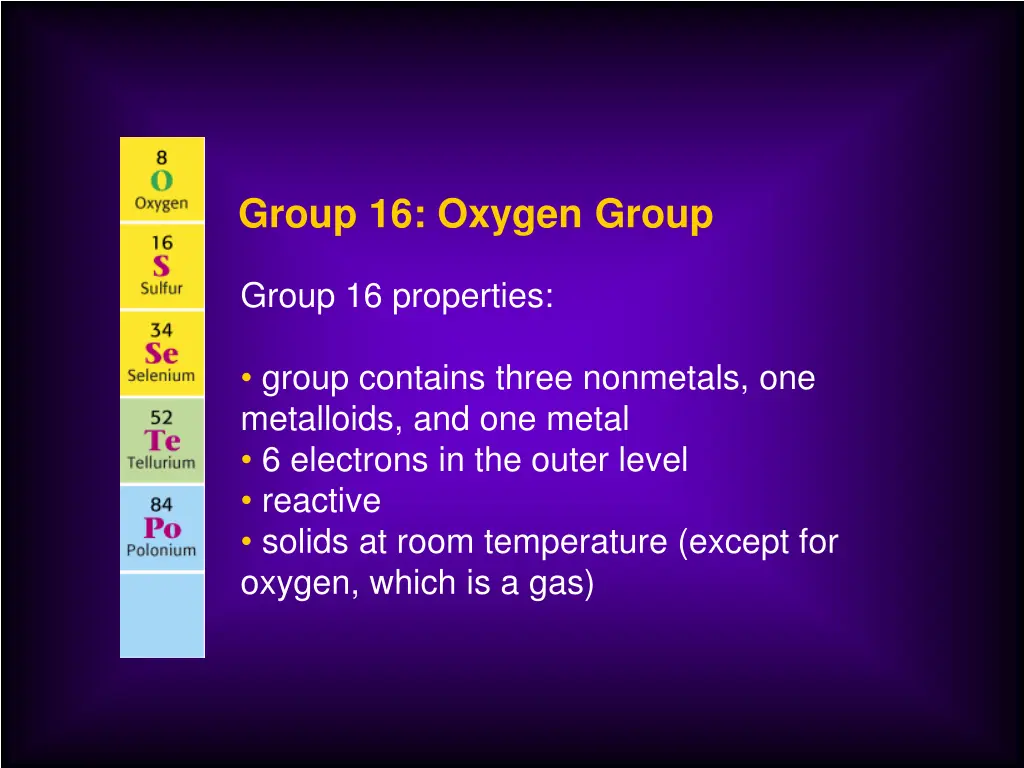 group 16 oxygen group