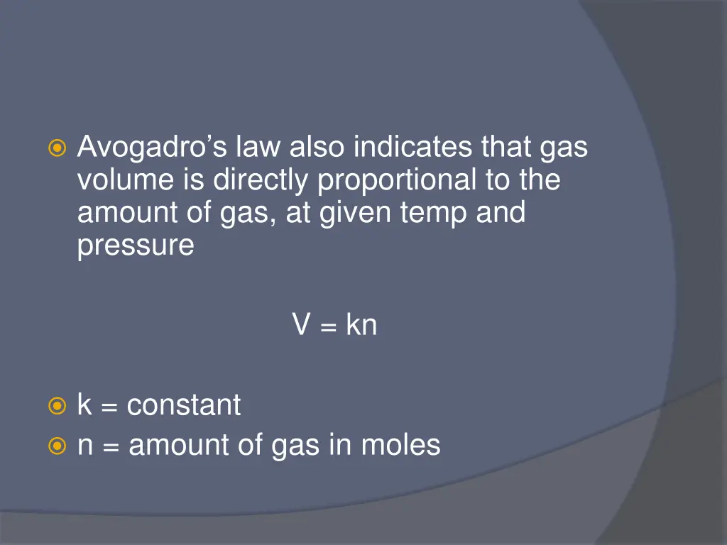 avogadro s law also indicates that gas volume