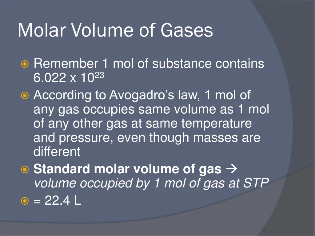 molar volume of gases