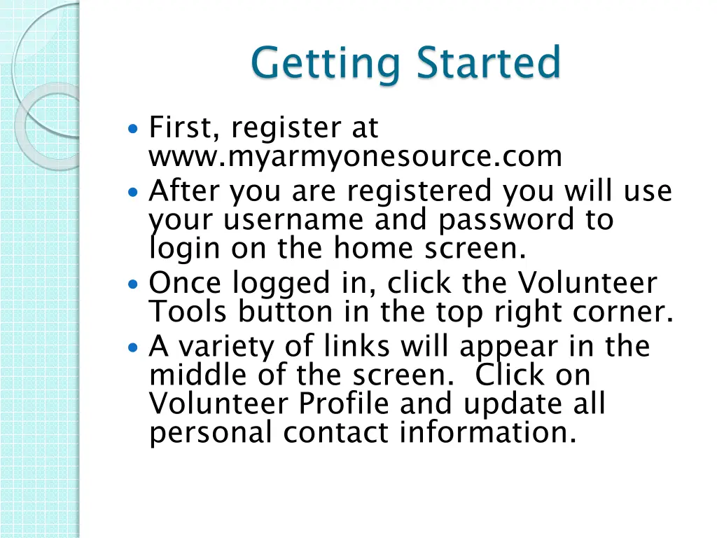 getting started first register