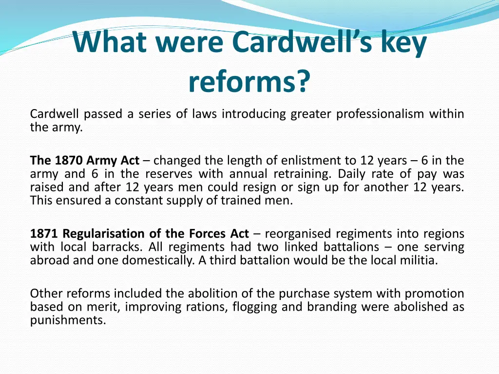 what were cardwell s key reforms