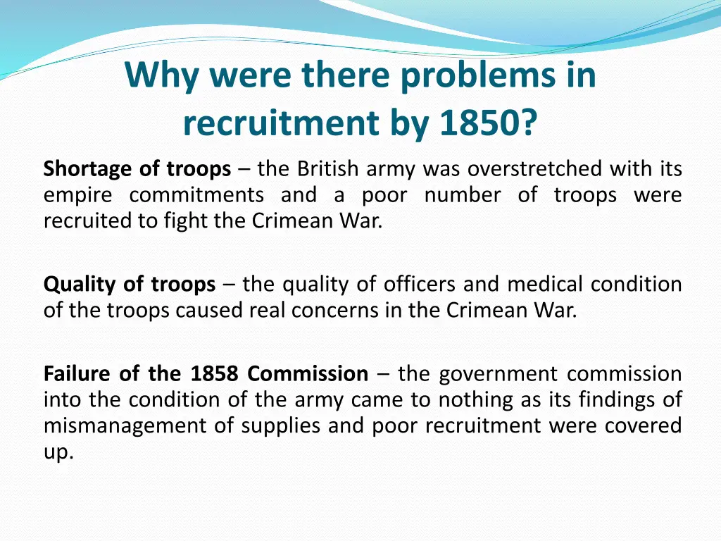 why were there problems in recruitment by 1850