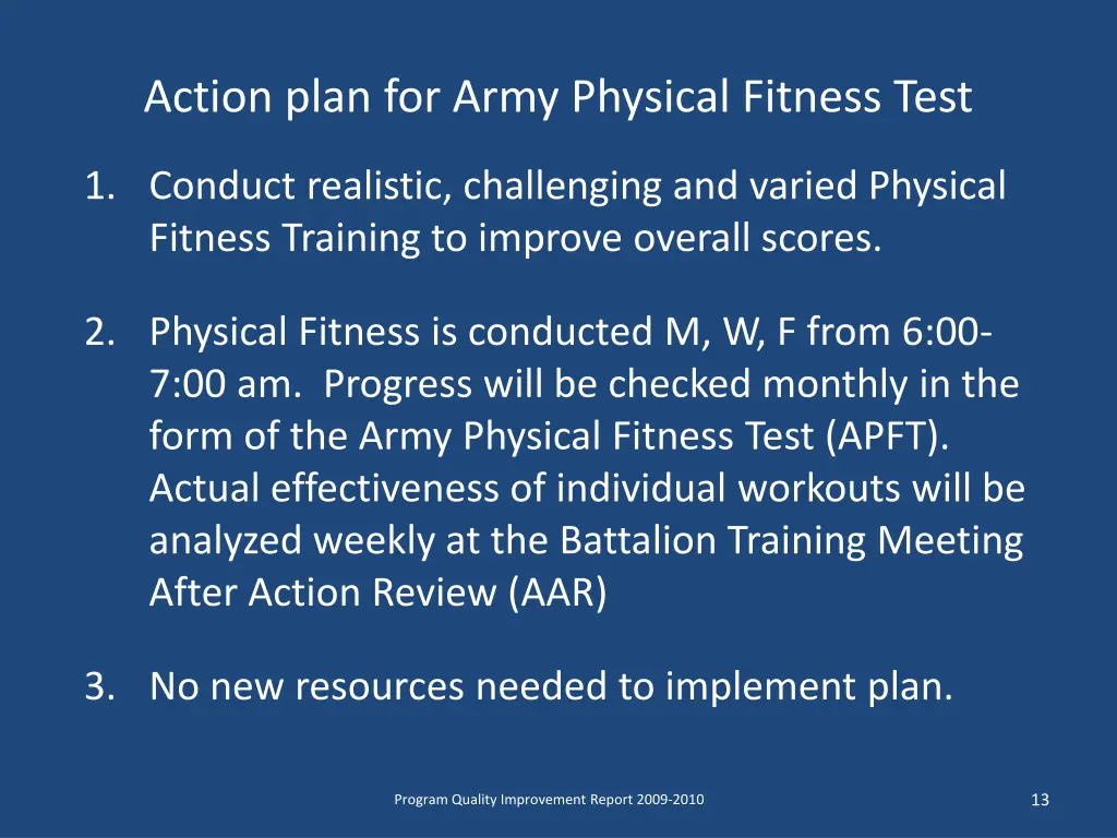 action plan for army physical fitness test