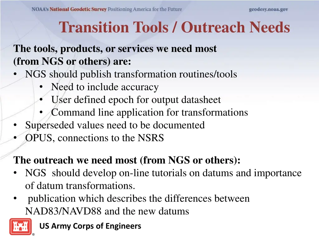 transition tools outreach needs