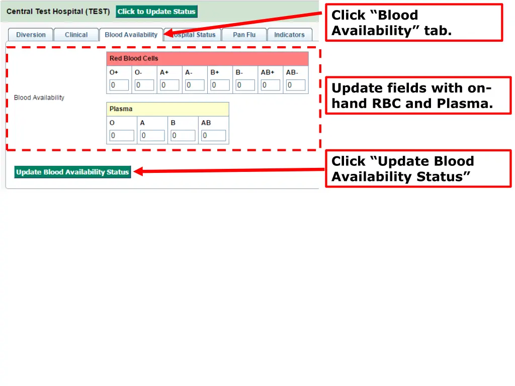 click blood availability tab