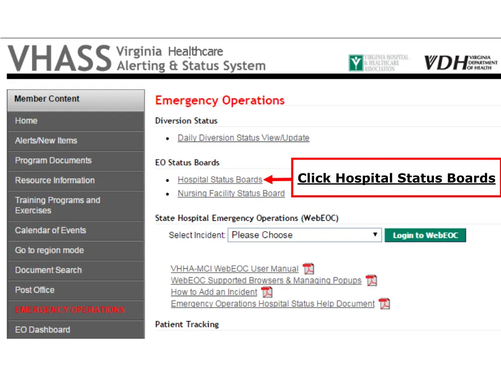 click hospital status boards