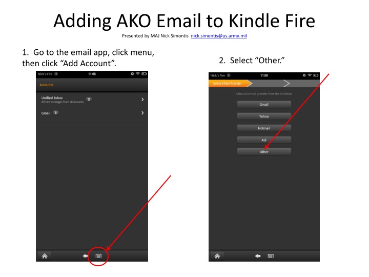 adding ako email to kindle fire presented