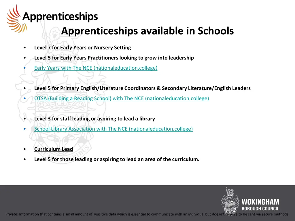 apprenticeships available in schools