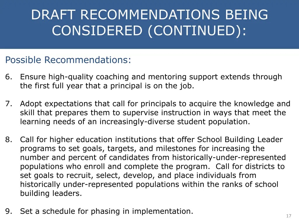 draft recommendations being considered continued