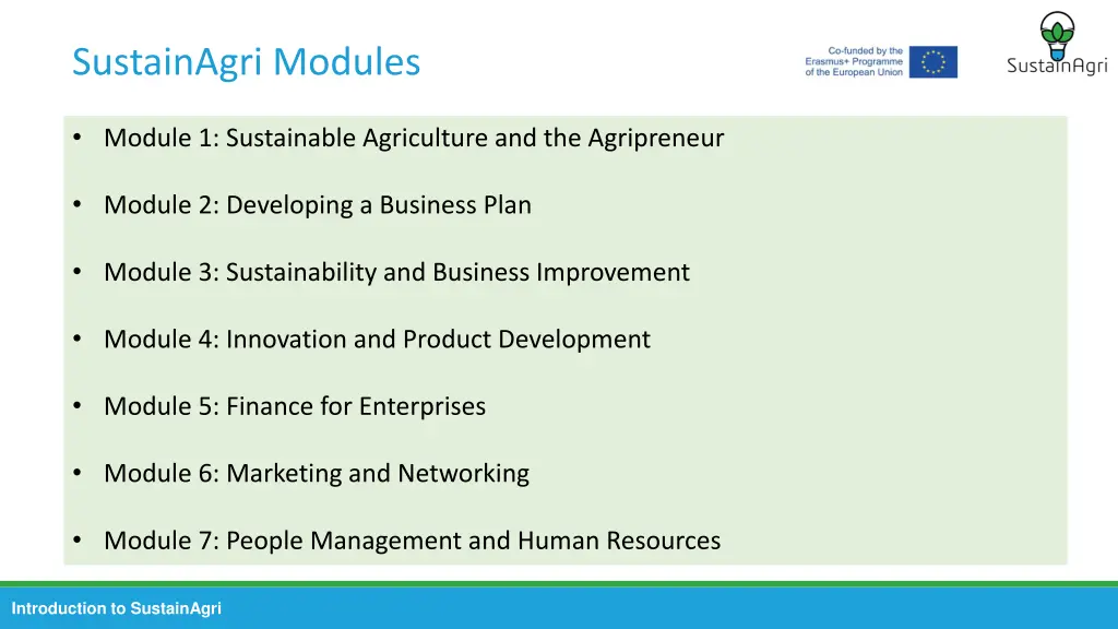 sustainagri modules