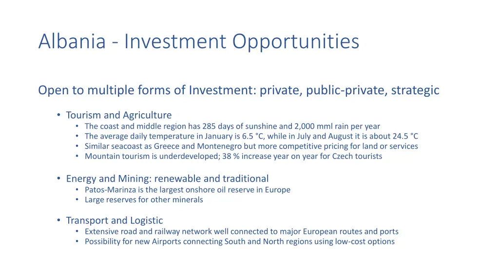 albania investment opportunities