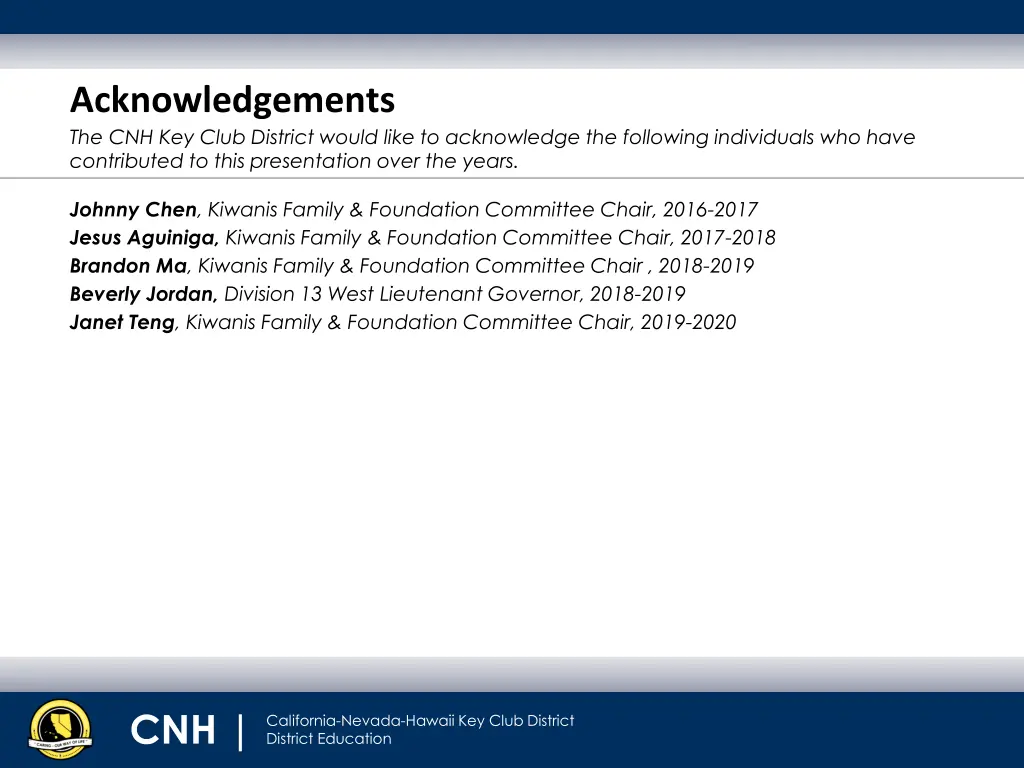 acknowledgements the cnh key club district would