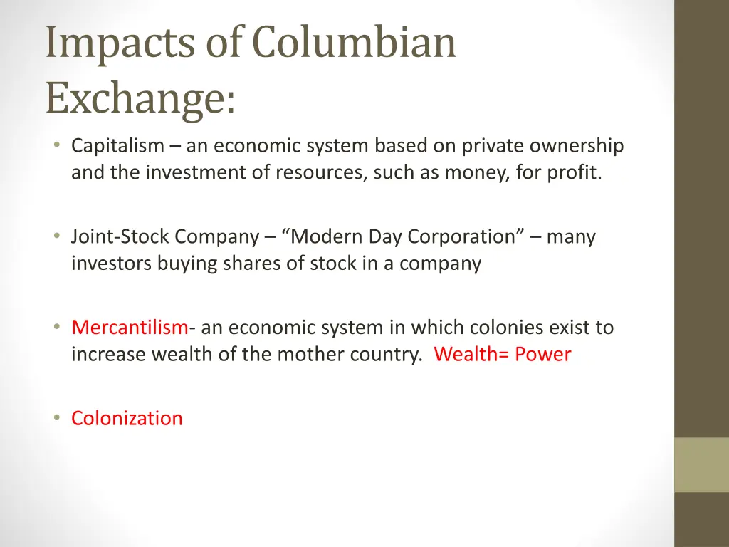 impacts of columbian exchange capitalism