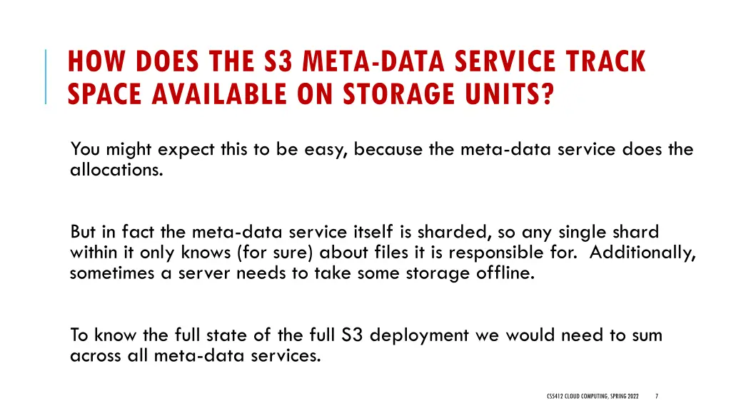 how does the s3 meta data service track space